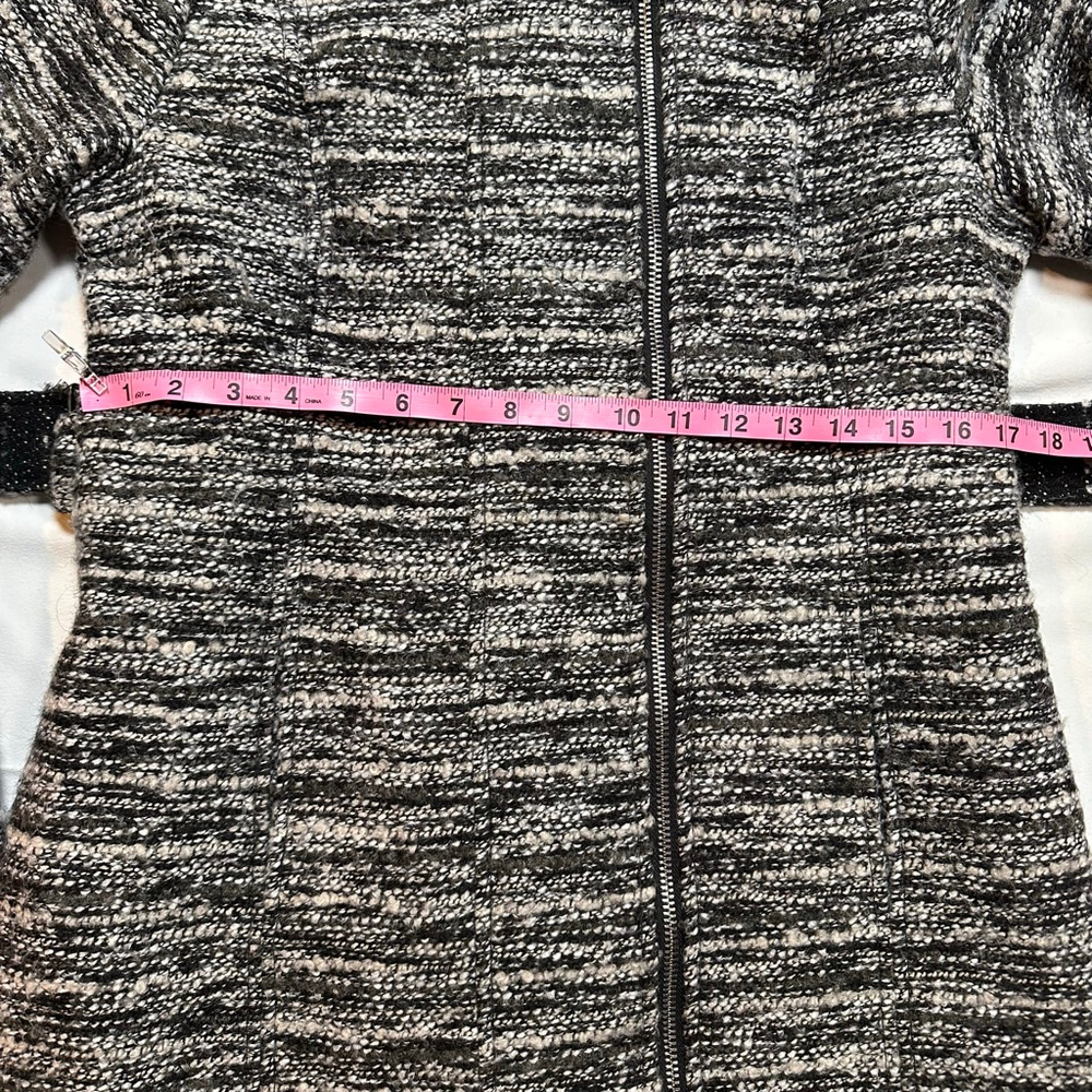 Catherine Malandrino Black White Boucle Hooded Belted Coat | Minimal Luxe Winter - Picture 5 of 13